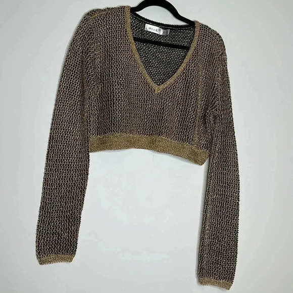 Gold Glitter Long Sleeve VNeck Crop Top - Picture 4 of 8